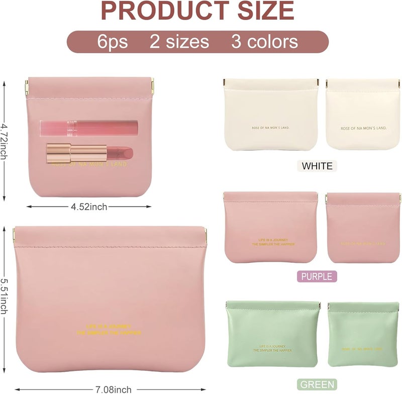 Frnoip 6 Pack small makeup bag for purse, snap closure leather organizer pouch,New lipstick pouch, portable mini storage bag,Two sizes Coin Purse Organizer Storage Pouch （Green + Pink + White - Image 2